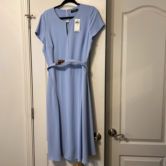 NWT 
LAUREN RALPH LAUREN
 Belted Georgette Dress
10, Pebble Blue - Picture 3 of 7
